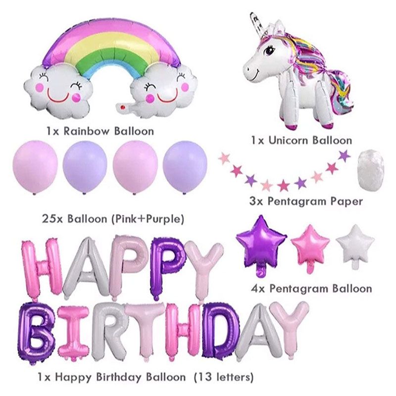 Brain Giggles - Unicorn Theme Birthday Decoration Kit 35pcs