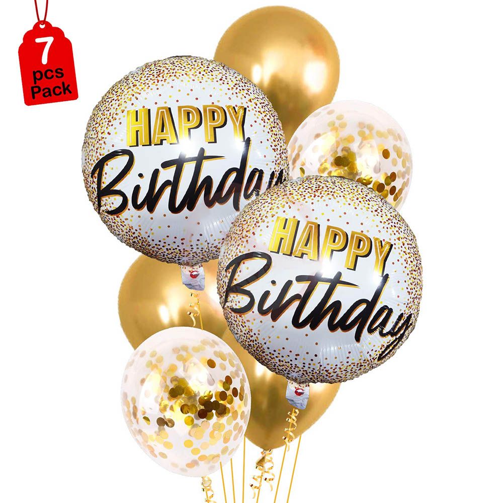 Brain Giggles - Set of 7 pcs Gold foil Printed Balloons Combo