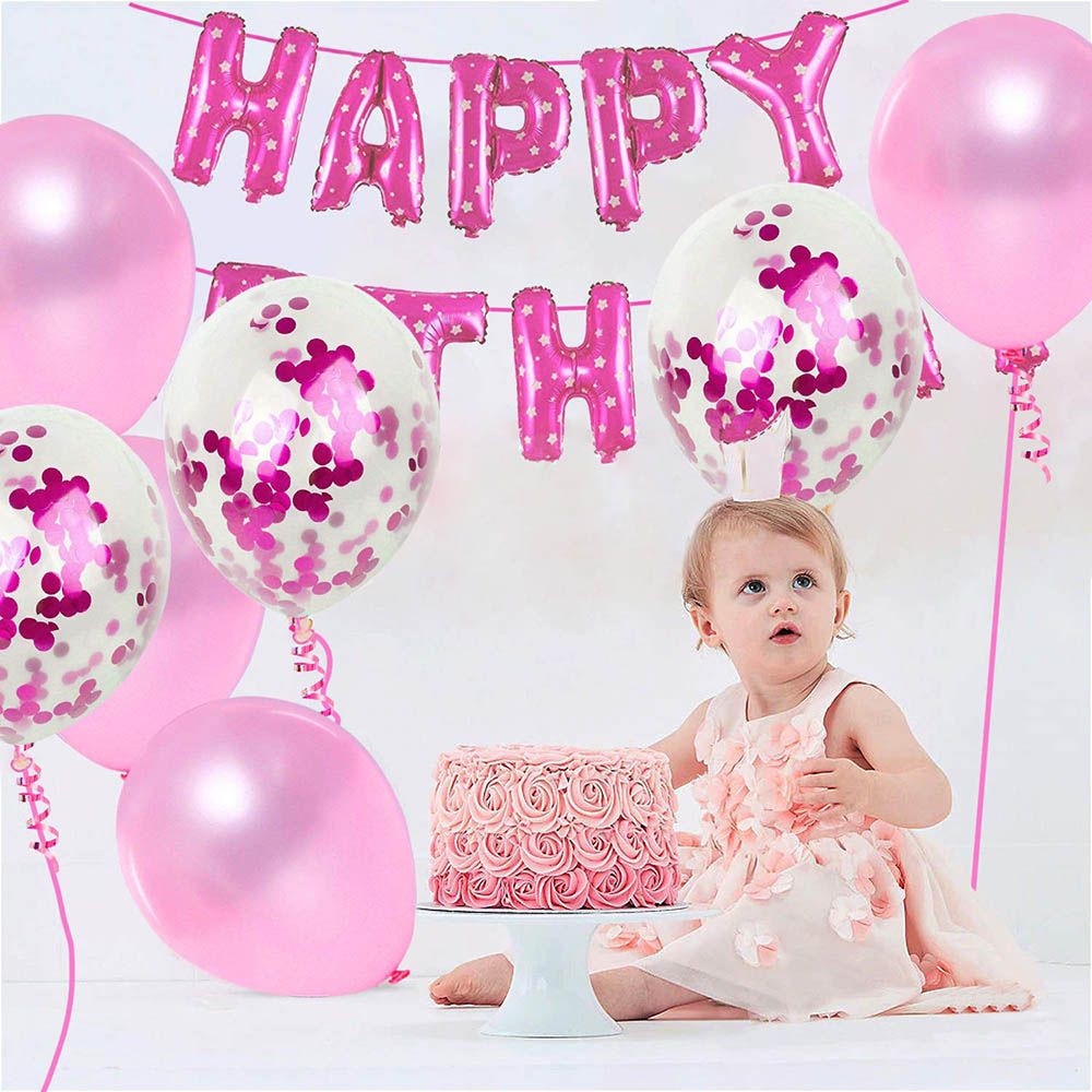 Brain Giggles - 25pcs Pink Happy Birthday Combo Decoration Set