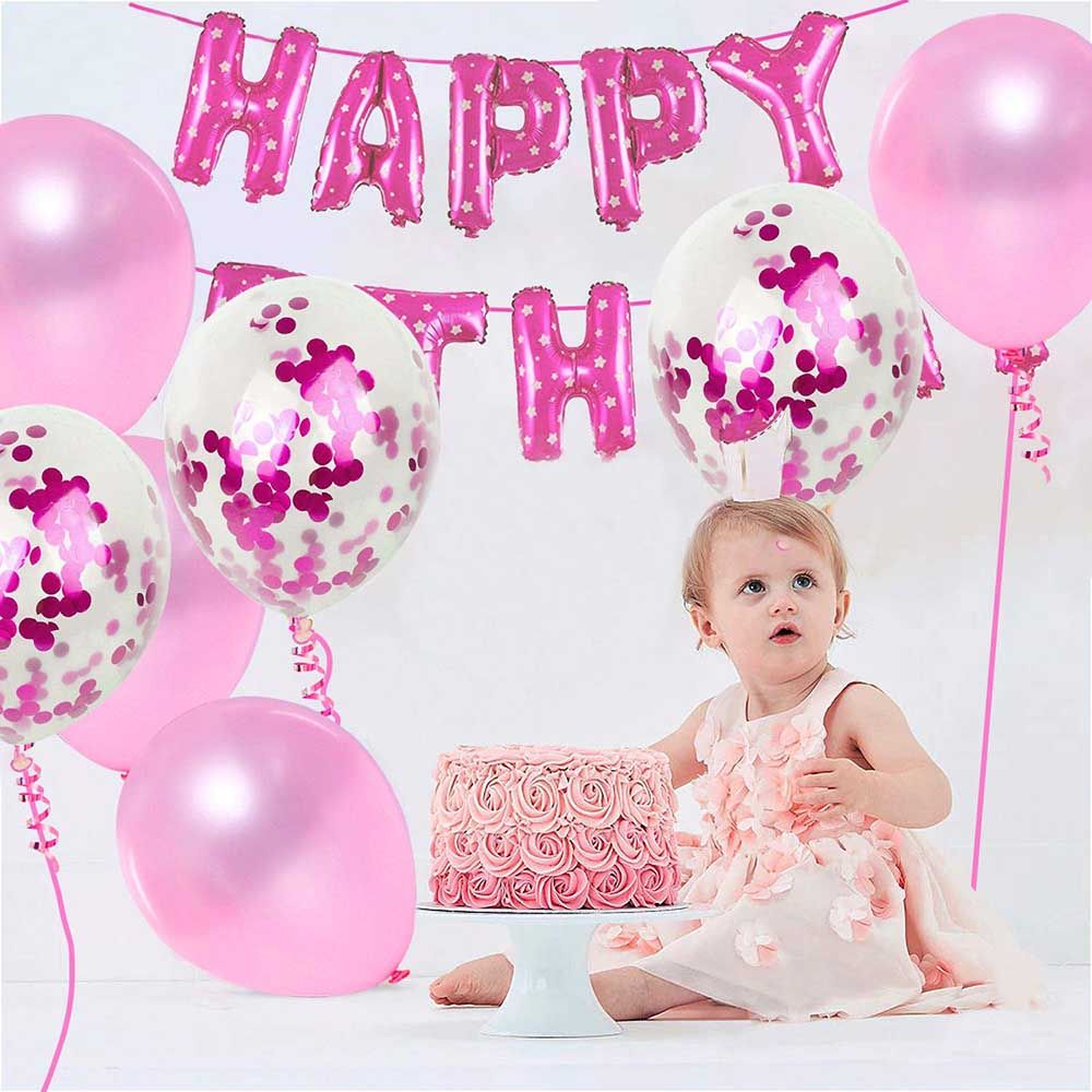 Brain Giggles - 25pcs Pink Happy Birthday Combo Decoration Set