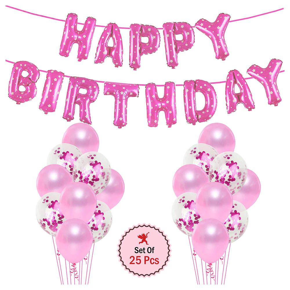 Brain Giggles - 25pcs Pink Happy Birthday Combo Decoration Set