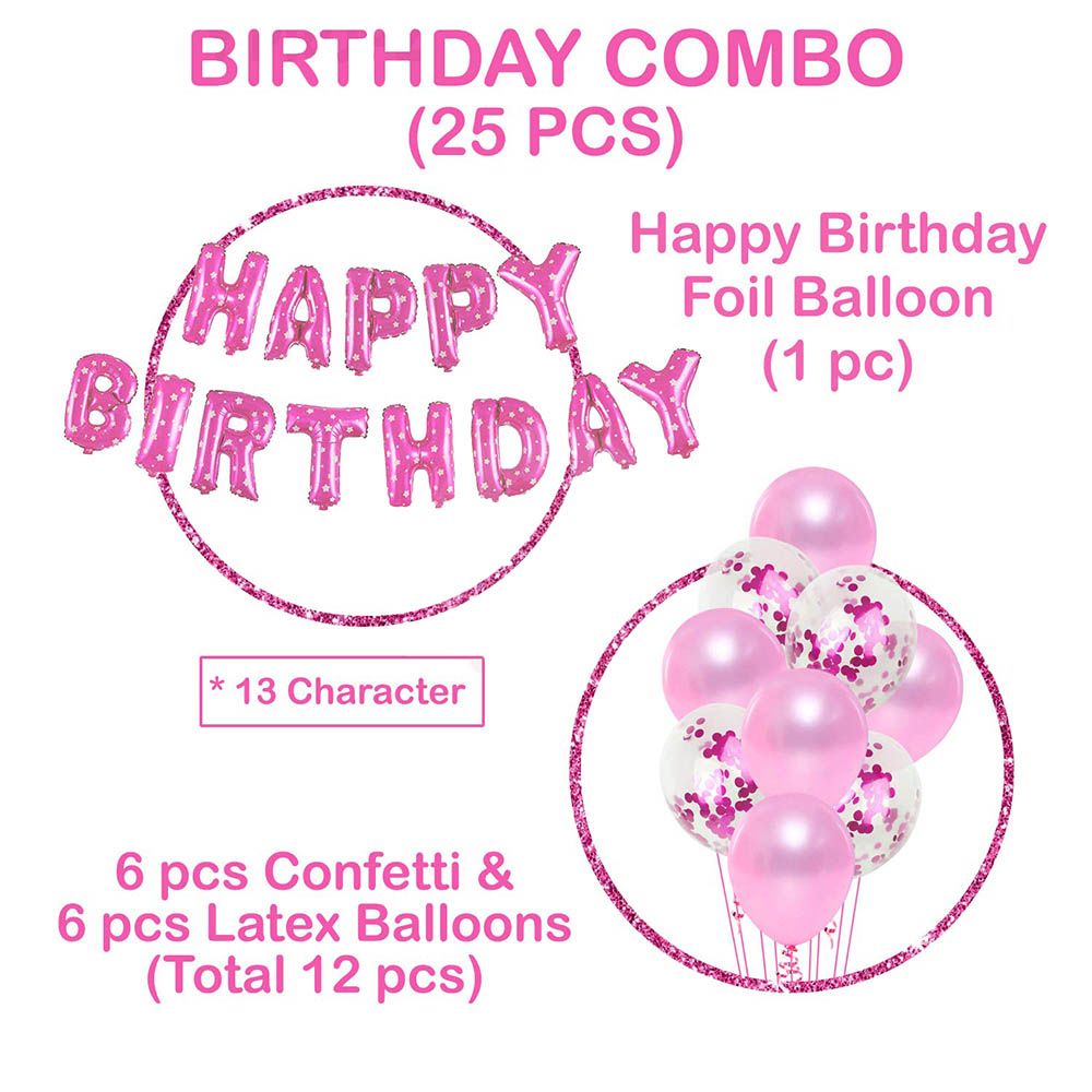 Brain Giggles - 25pcs Pink Happy Birthday Combo Decoration Set