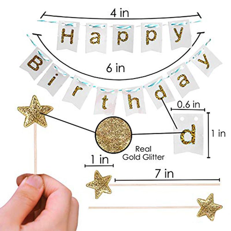 Brain Giggles - White & Golden Happy Birthday Cake Topper