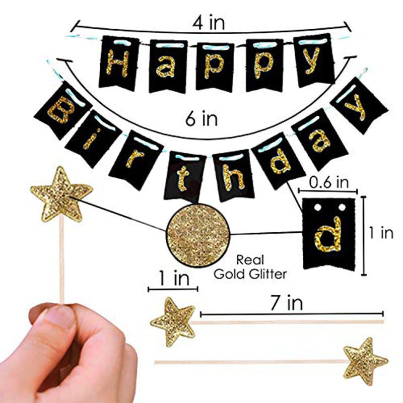 Brain Giggles - Black & Golden Happy Birthday Cake Topper