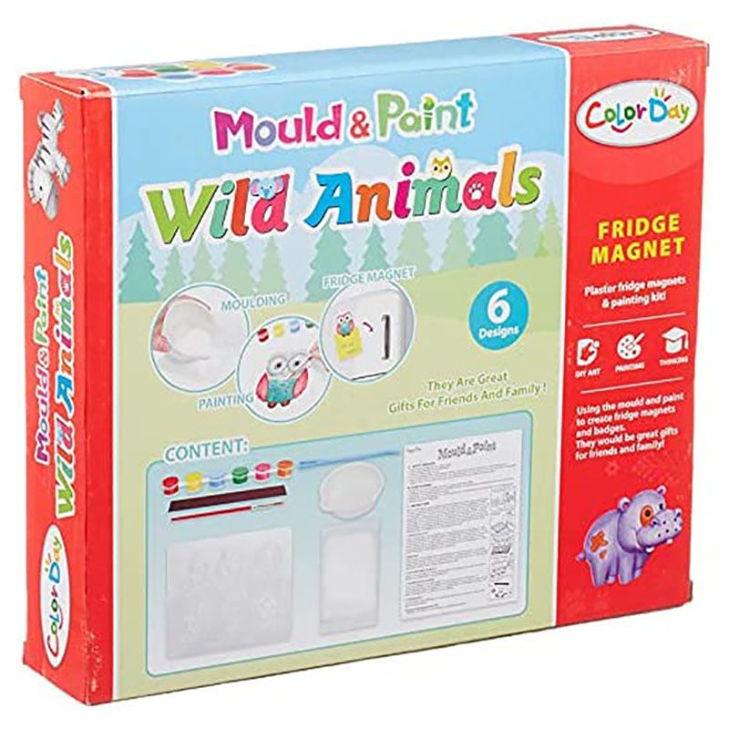 Brain Giggles - Mould & Paint Wild Animal Fridge Magnet Craft Kit