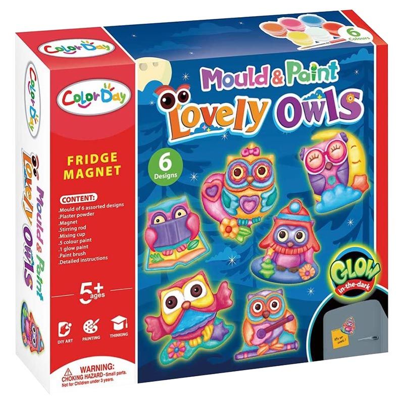 Brain Giggles - Mould & Paint Night Owl Fridge Magnet Craft Kit