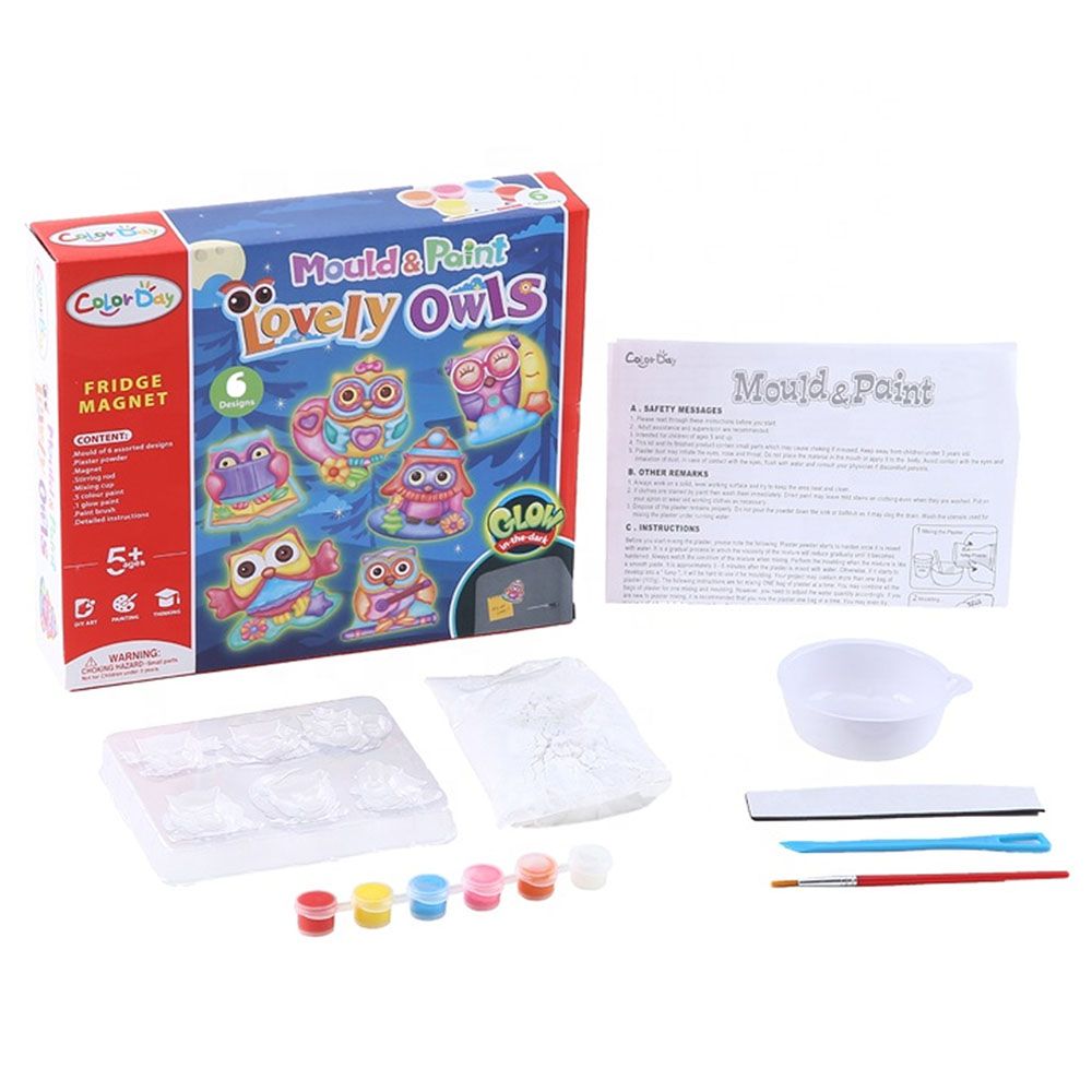 Brain Giggles - Mould & Paint Night Owl Fridge Magnet Craft Kit