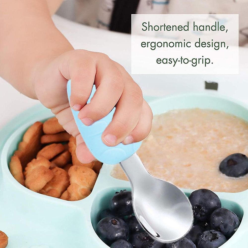 Brain Giggles - Kitty Short Silicone Handle Cutlery Set w/ Case - Blue