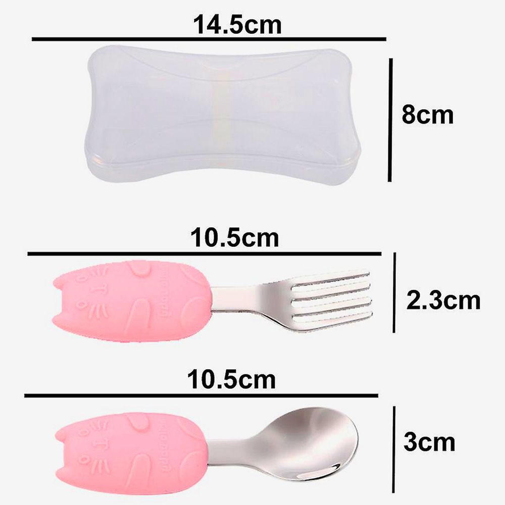 Brain Giggles - Kitty Short Silicone Handle Cutlery Set w/ Case - Pink