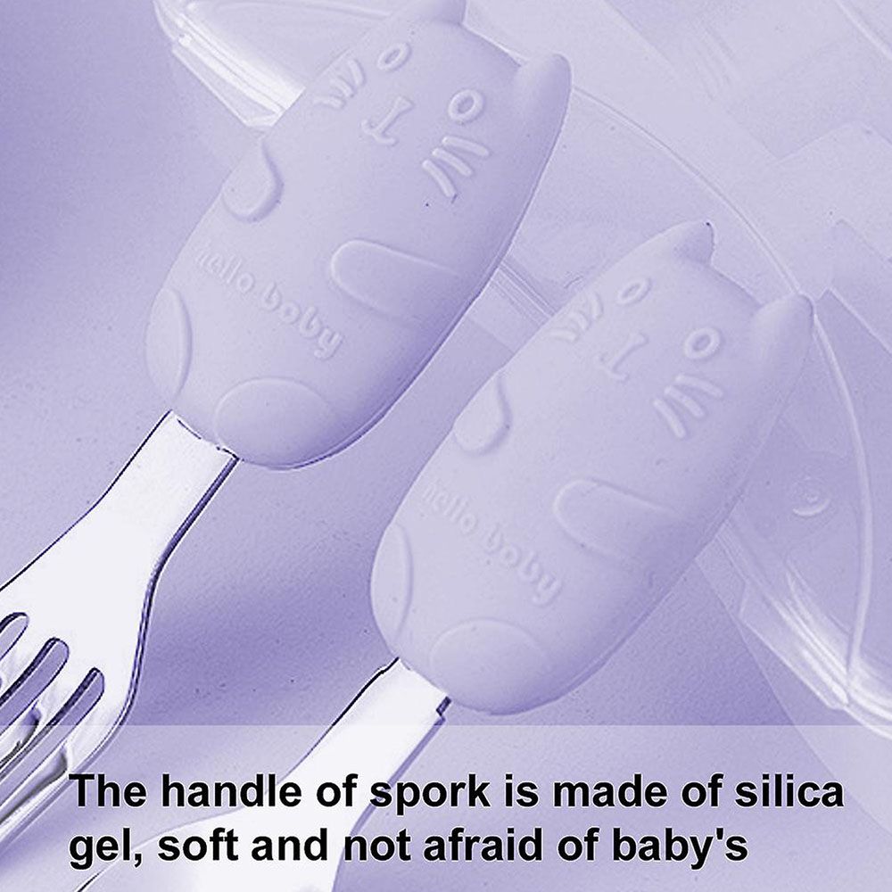 Brain Giggles - Kitty Short Silicone Handle Cutlery Set w/ Case - Purple