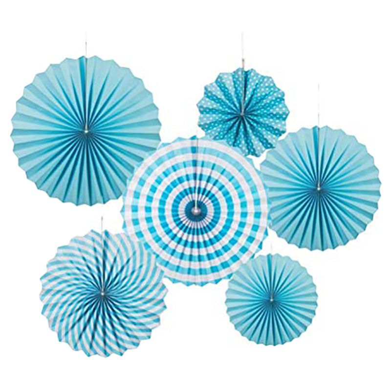 Brain Giggles - 6pcs Blue Paper Fan Decorations