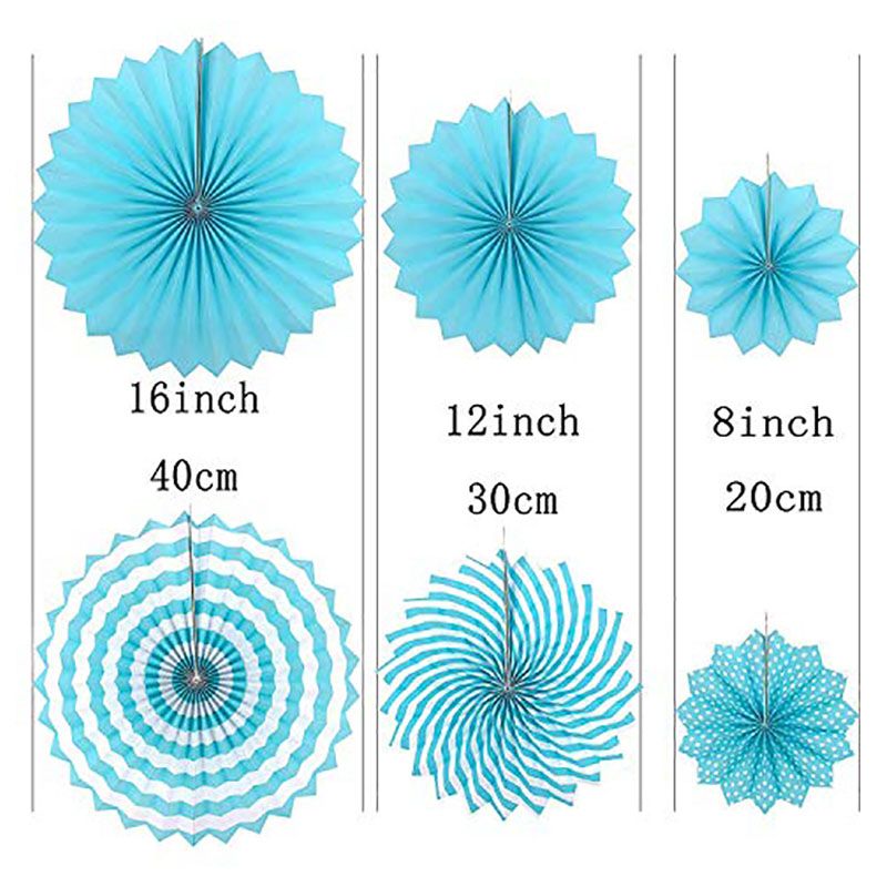 Brain Giggles - 6pcs Blue Paper Fan Decorations