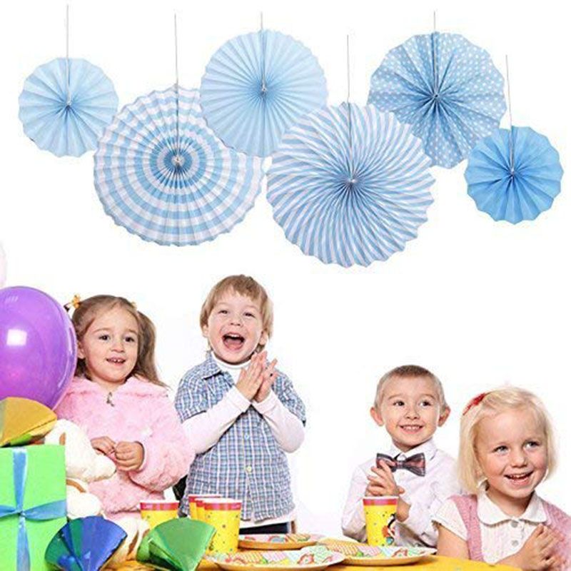 Brain Giggles - 6pcs Blue Paper Fan Decorations