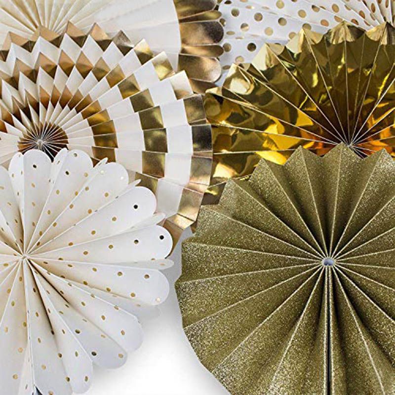 Brain Giggles - Hanging Paper Fans Decoration Set of 8pcs Gold