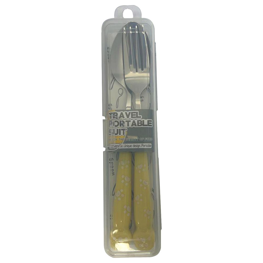 Brain Giggles - Stainless Steel Paw Cutlery Set With Case - Yellow