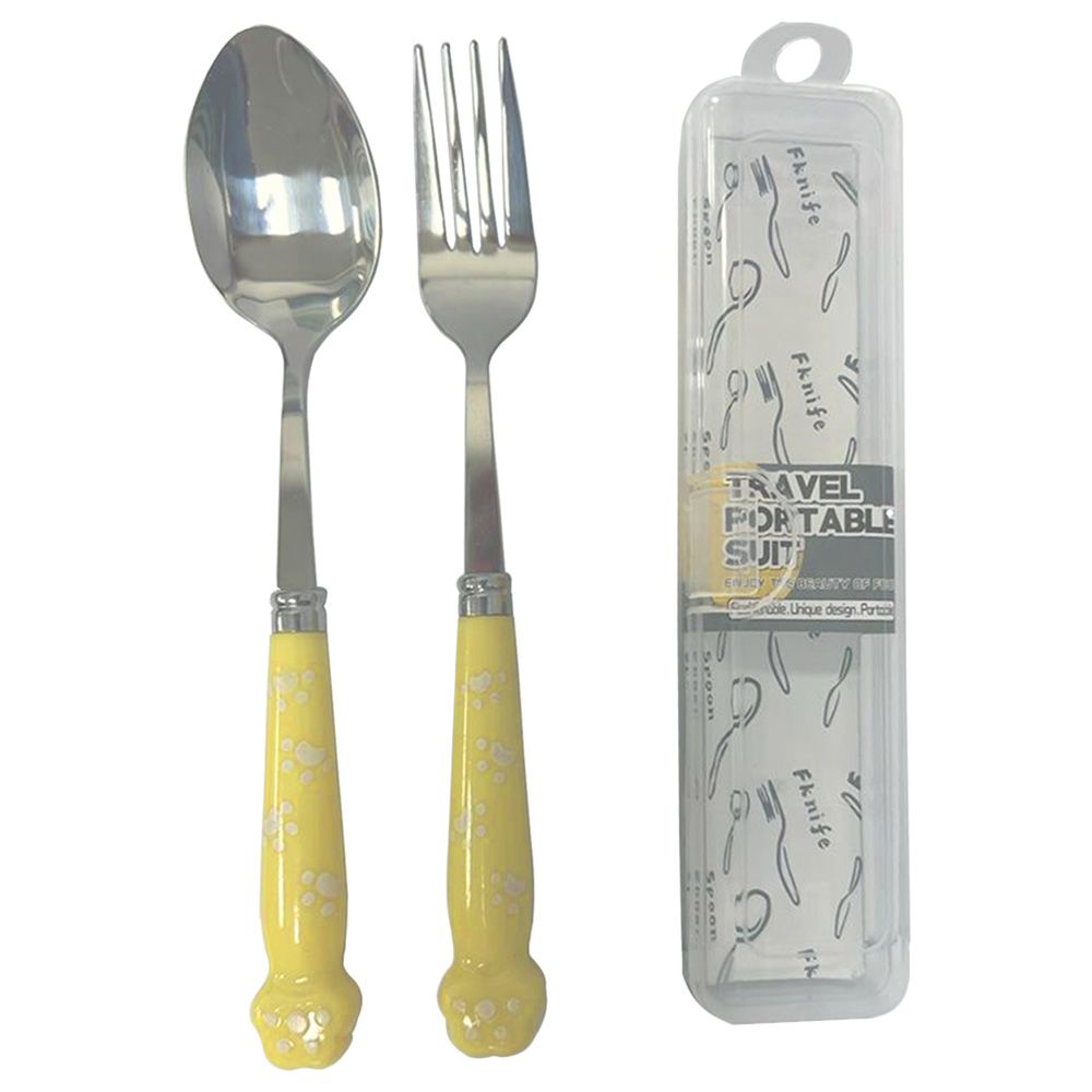 Brain Giggles - Stainless Steel Paw Cutlery Set With Case - Yellow