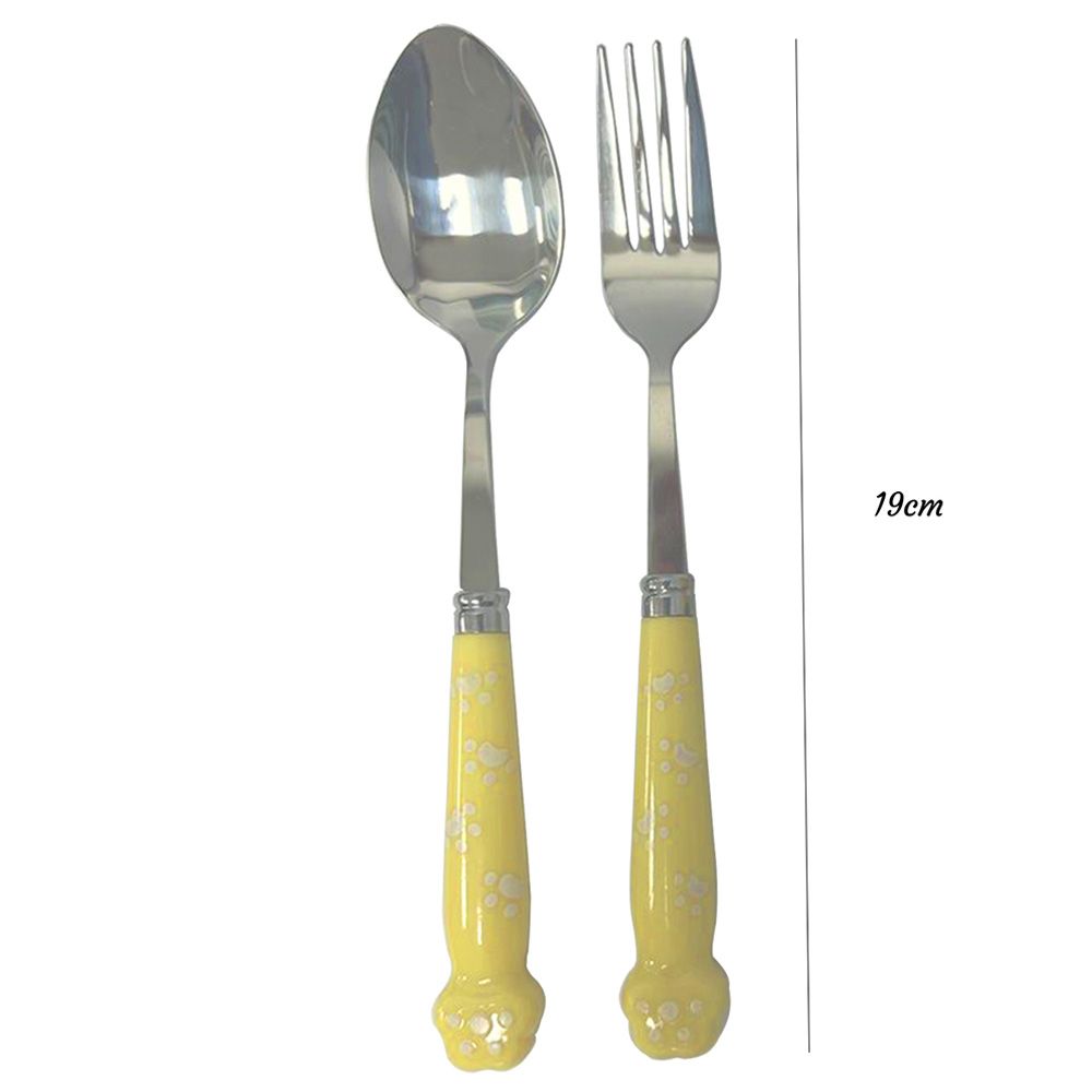 Brain Giggles - Stainless Steel Paw Cutlery Set With Case - Yellow