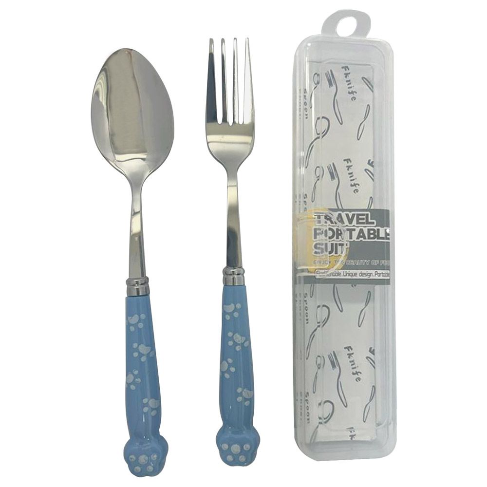 Brain Giggles - Stainless Steel Paw Cutlery Set With Case - Blue