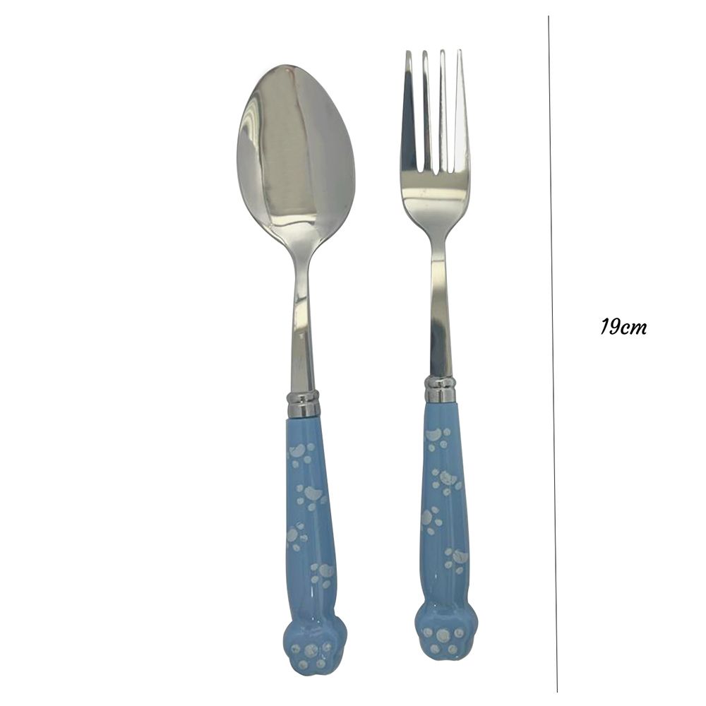 Brain Giggles - Stainless Steel Paw Cutlery Set With Case - Blue