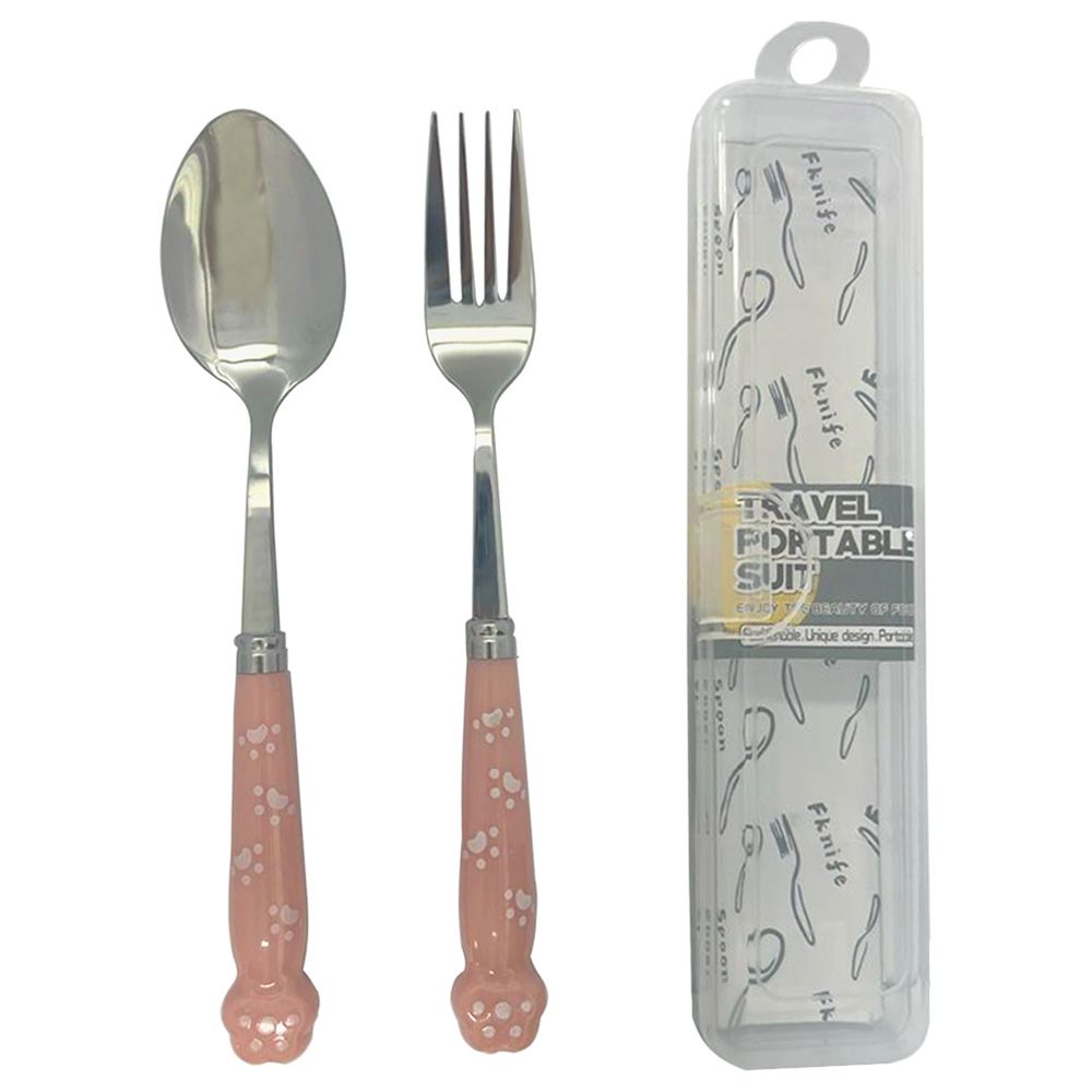 Brain Giggles - Stainless Steel Paw Cutlery Set With Case - Pink