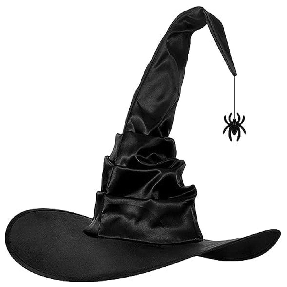 Brain Giggles - Halloween Witch Hat With Hanging Spider - Black