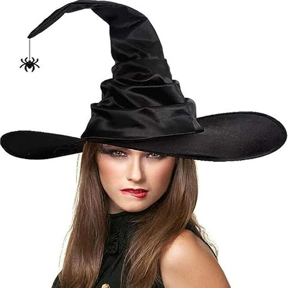 Brain Giggles - Halloween Witch Hat With Hanging Spider - Black