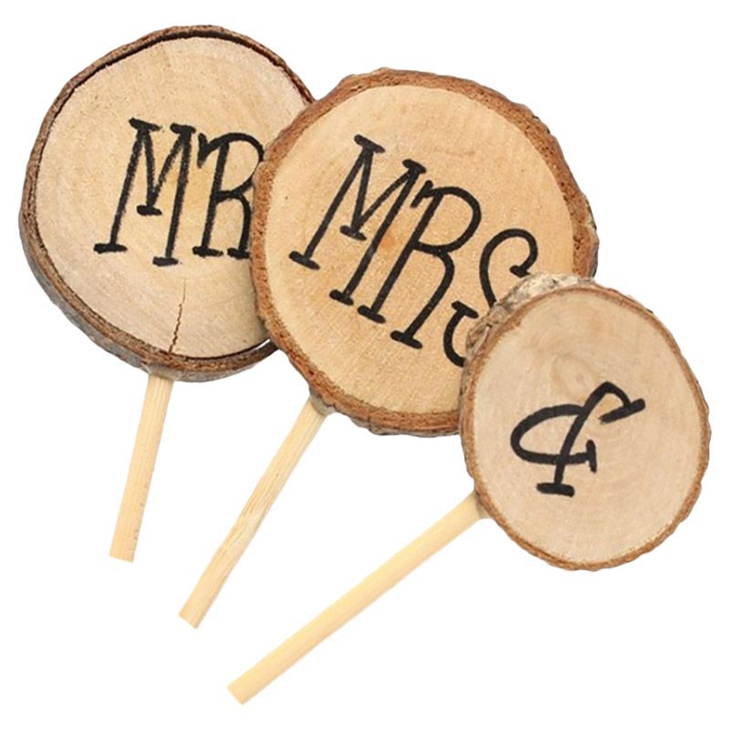 Brain Giggles - Mr & Mrs Wooden Cake Topper