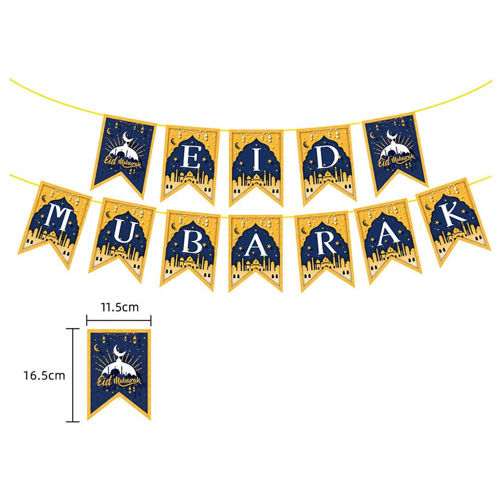 Brain Giggles - Eid Mubarak Banner & Balloons Set of 50 - Gold And Blue