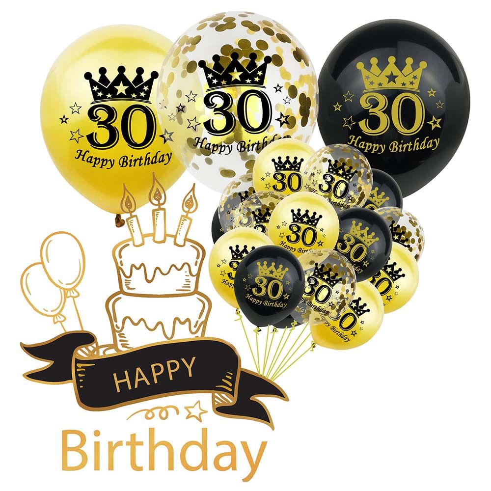 Brain Giggles - Happy Birthday Latex 30th Birthday Balloons - 15pcs