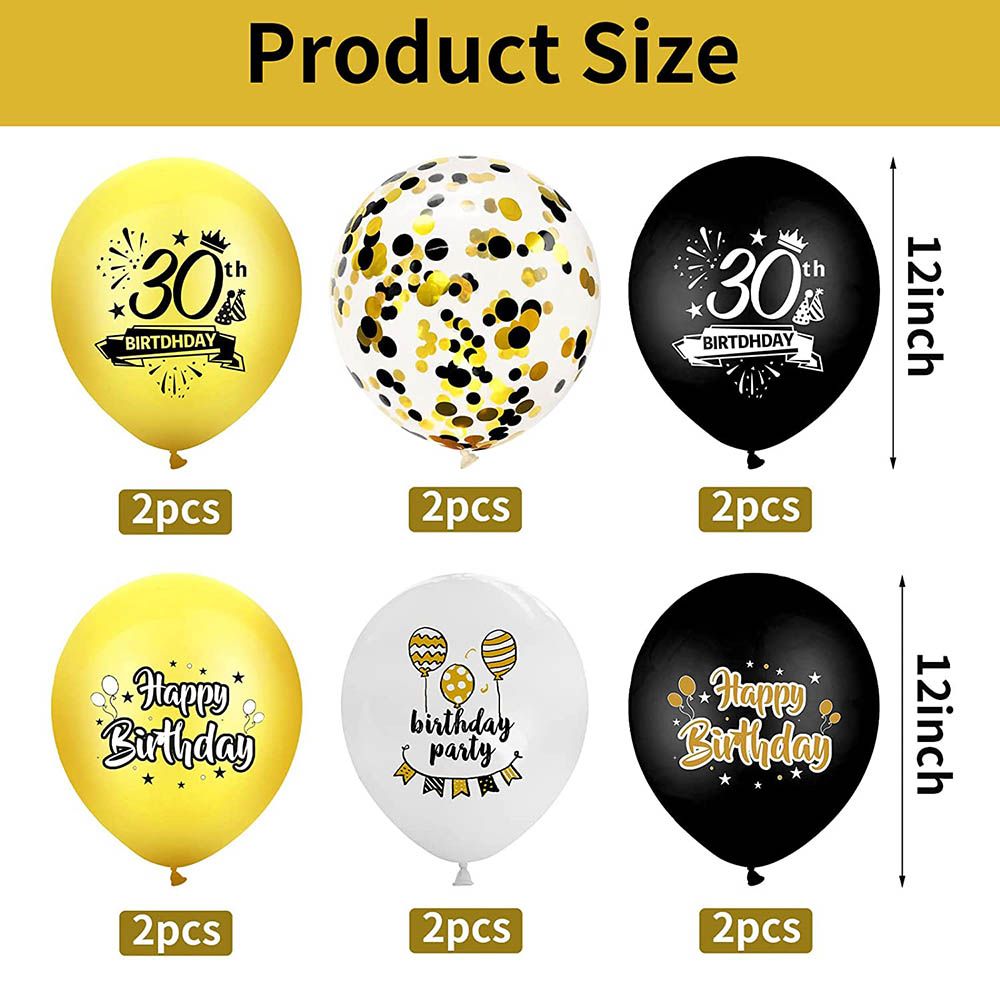 Brain Giggles - 30th Birthday Balloons Combo - 12pcs - Black & Gold