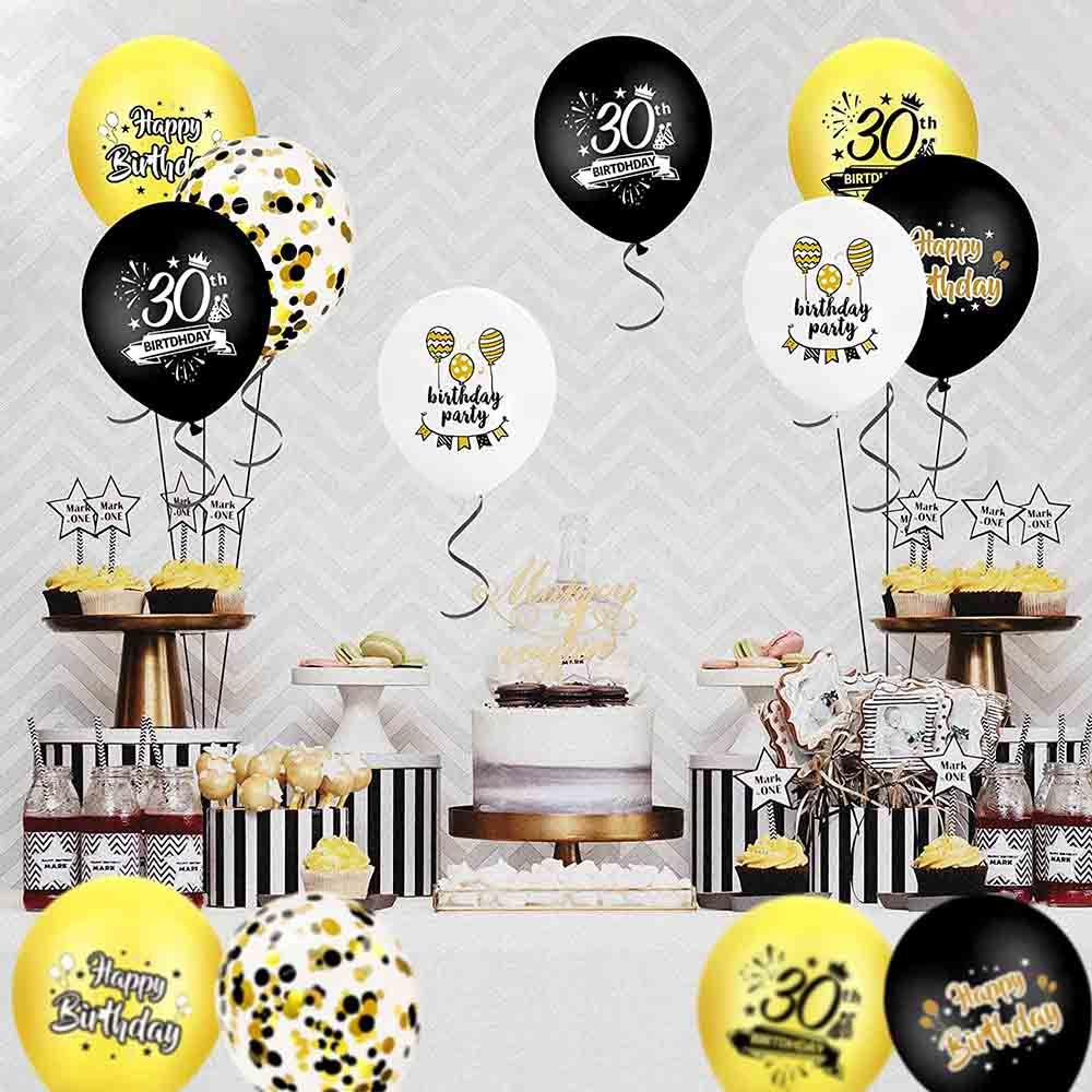 Brain Giggles - 30th Birthday Balloons Combo - 12pcs - Black & Gold