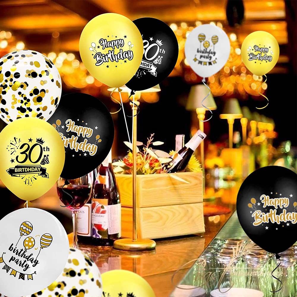 Brain Giggles - 30th Birthday Balloons Combo - 12pcs - Black & Gold