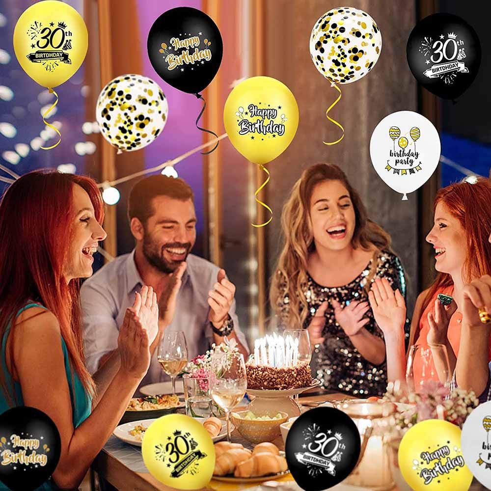 Brain Giggles - 30th Birthday Balloons Combo - 12pcs - Black & Gold