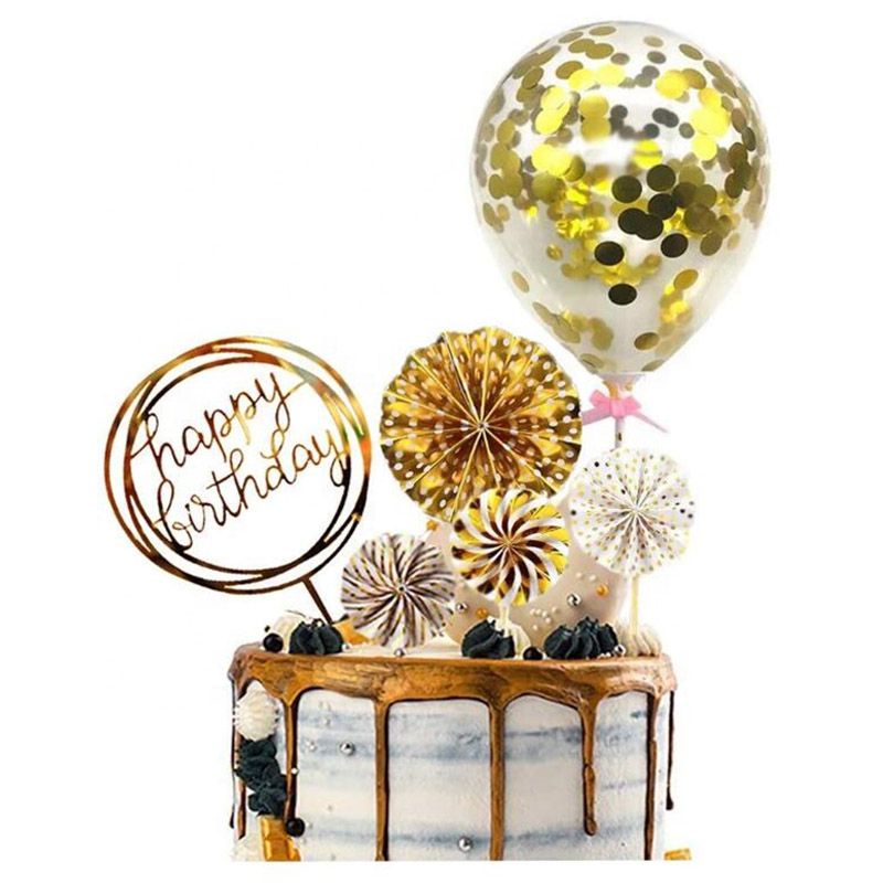 Brain Giggles - Happy Birthday Confetti Cake Topper 6pcs - Gold