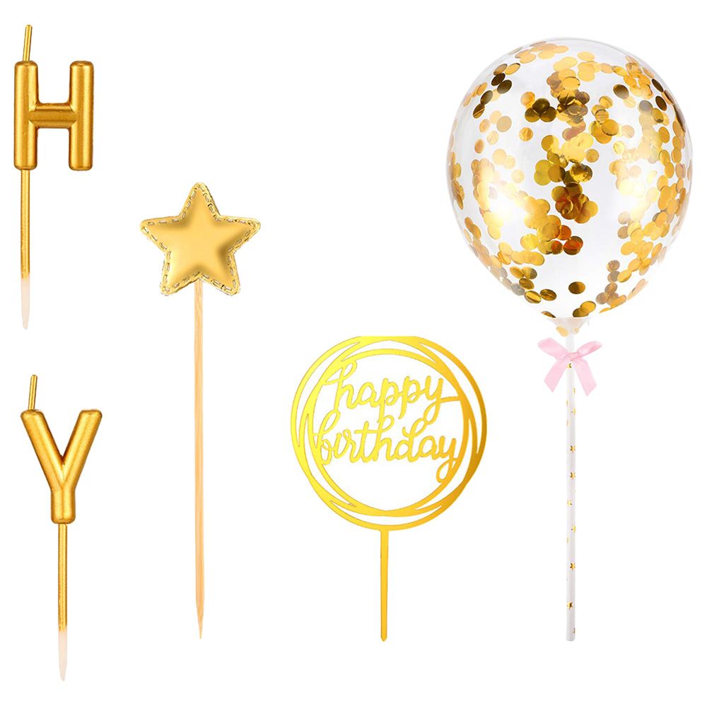 Brain Giggles - Happy Birthday Confetti Cake Topper 6pcs - Gold