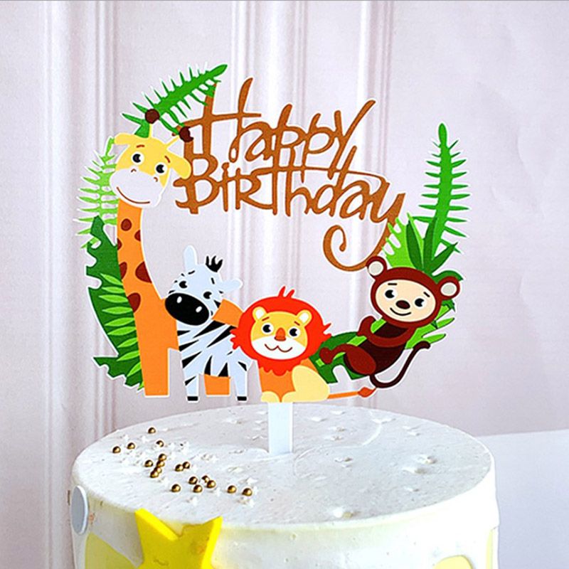 Brain Giggles - Happy Birthday Jungle Theme Acrylic Cake Topper