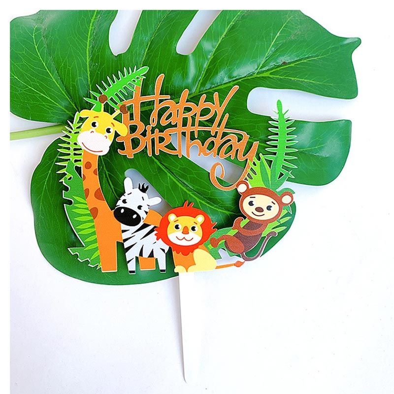 Brain Giggles - Happy Birthday Jungle Theme Acrylic Cake Topper