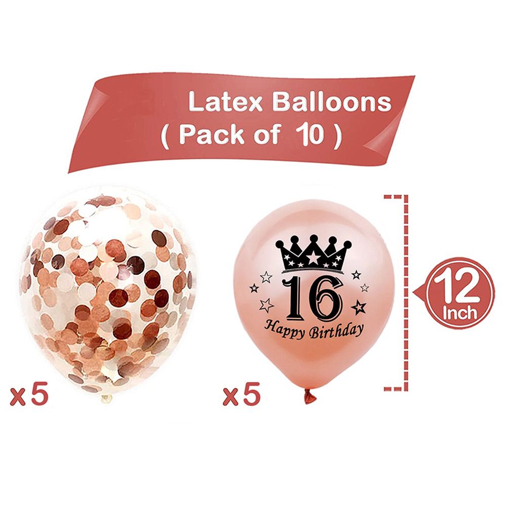 Brain Giggles - 16th Happy Birthday Balloon Set - 10pcs - Rose Gold