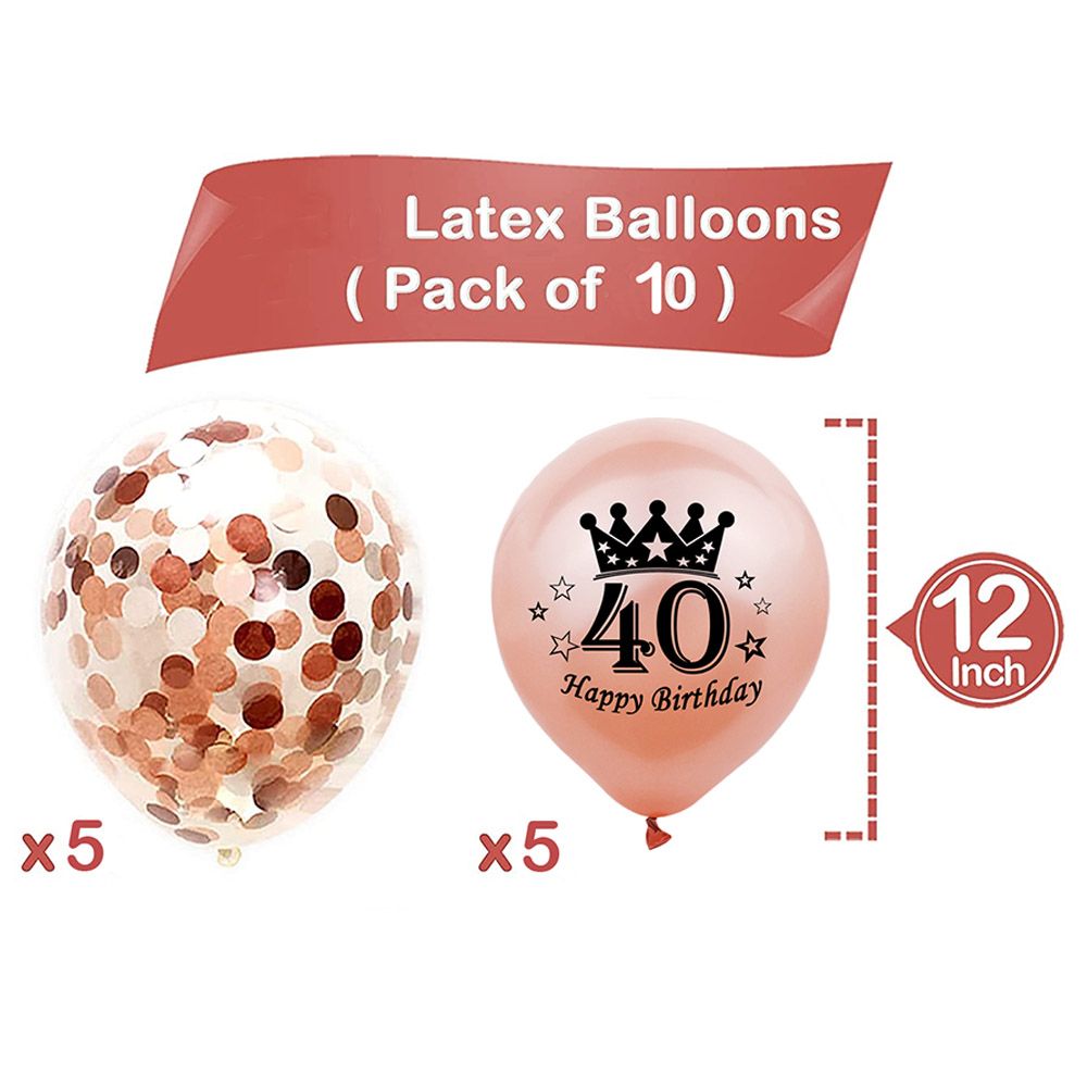 Brain Giggles - 40th Happy Birthday Balloon Set - 10pcs - Rose Gold