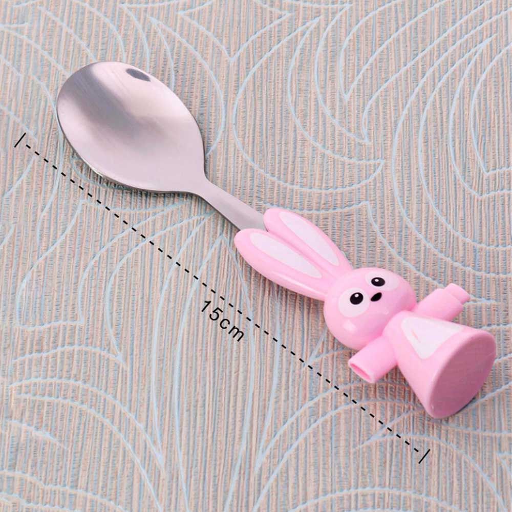 Brain Giggles - Bunny Shaped Stainless Steel Fork & Spoon Set - Pink