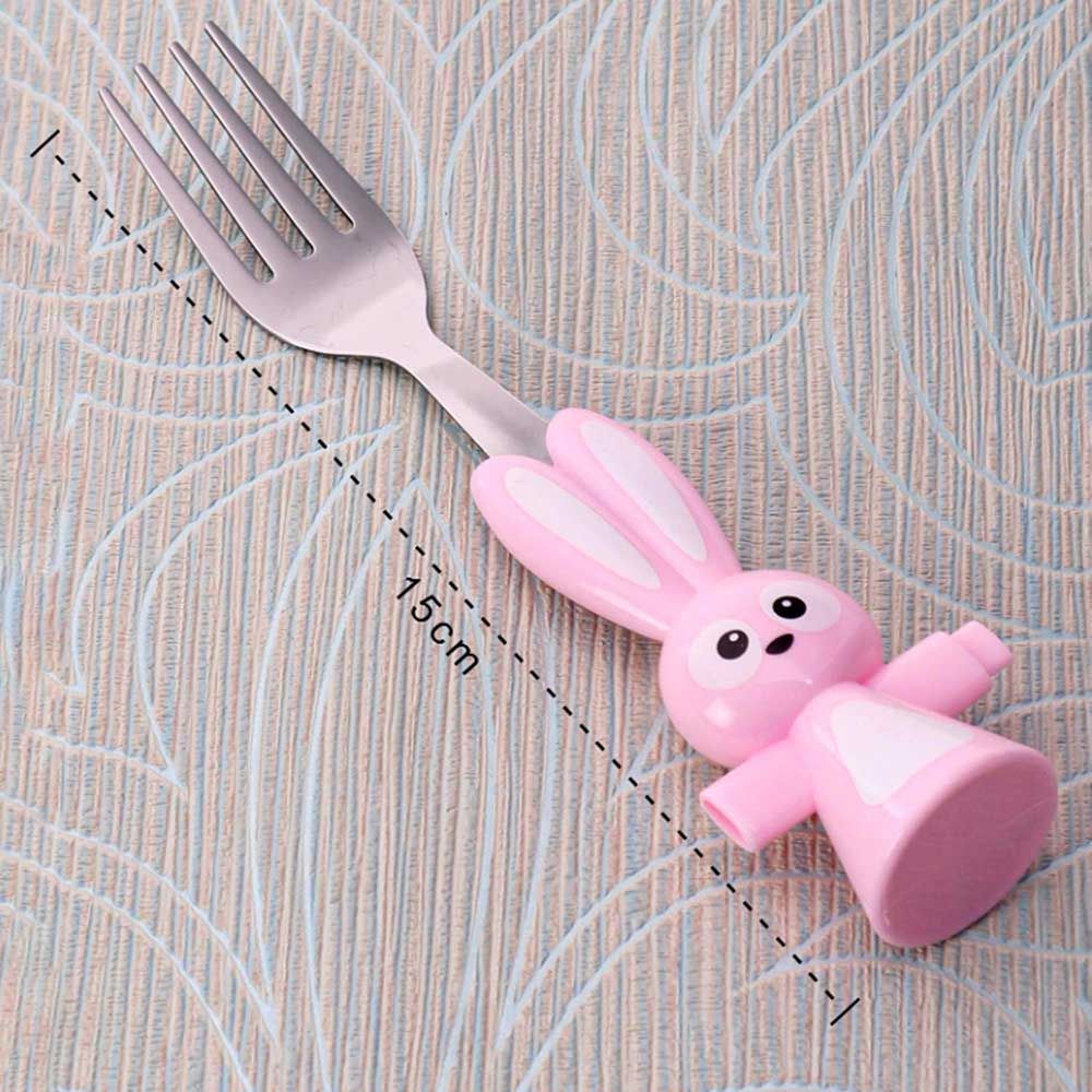 Brain Giggles - Bunny Shaped Stainless Steel Fork & Spoon Set - Pink