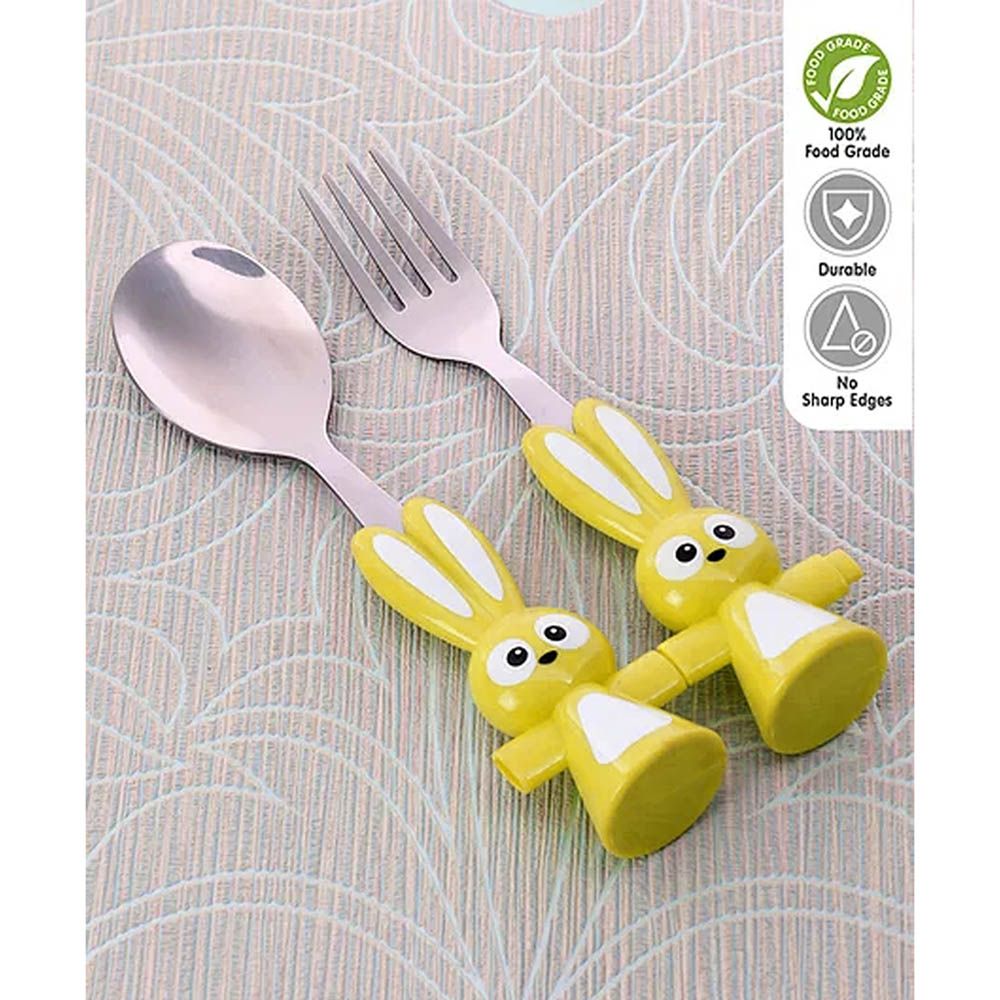 Brain Giggles - Bunny Shaped Stainless Steel Fork & Spoon Set - Yellow