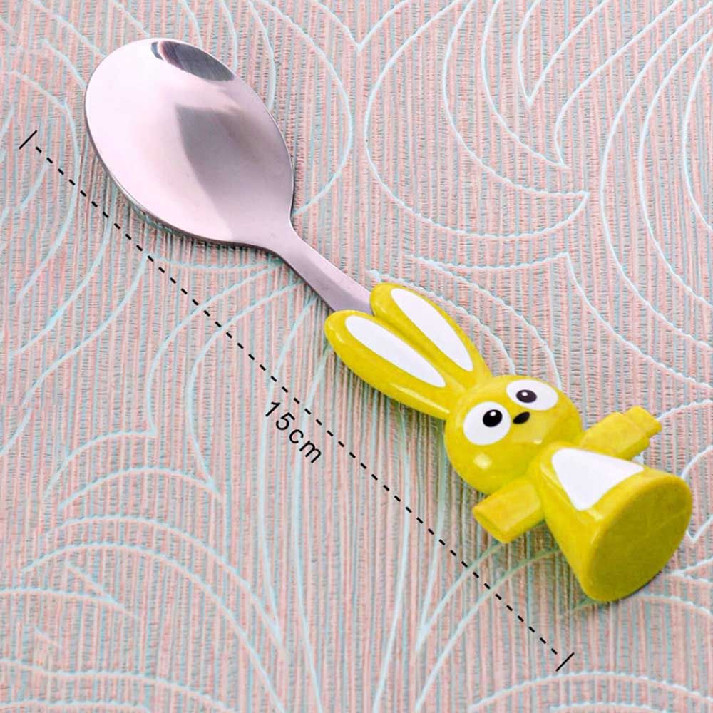 Brain Giggles - Bunny Shaped Stainless Steel Fork & Spoon Set - Yellow