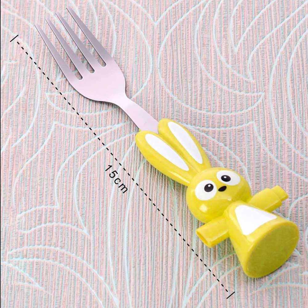 Brain Giggles - Bunny Shaped Stainless Steel Fork & Spoon Set - Yellow