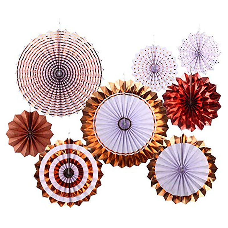 Brain Giggles - 8pcs Rose Gold Paper Fans Hanging Decoration