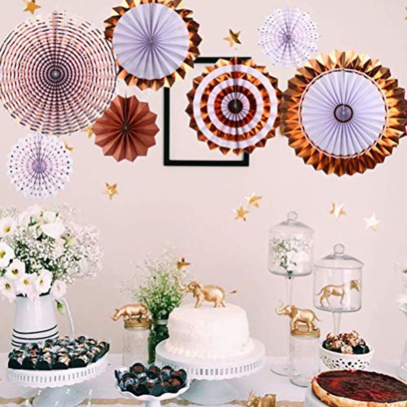 Brain Giggles - 8pcs Rose Gold Paper Fans Hanging Decoration