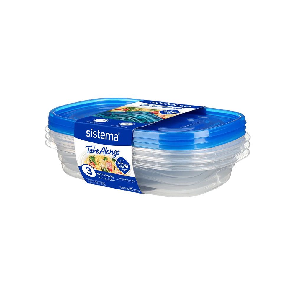 Sistema - Pack of 3 Takealongs 950ml Rectangular - Blue