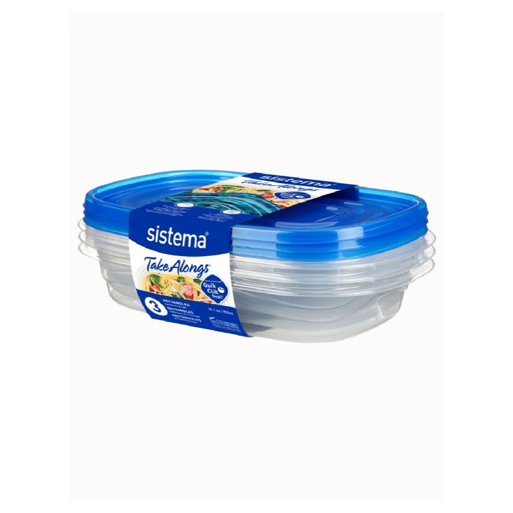 Sistema - Pack of 3 Takealongs 950ml Rectangular - Blue