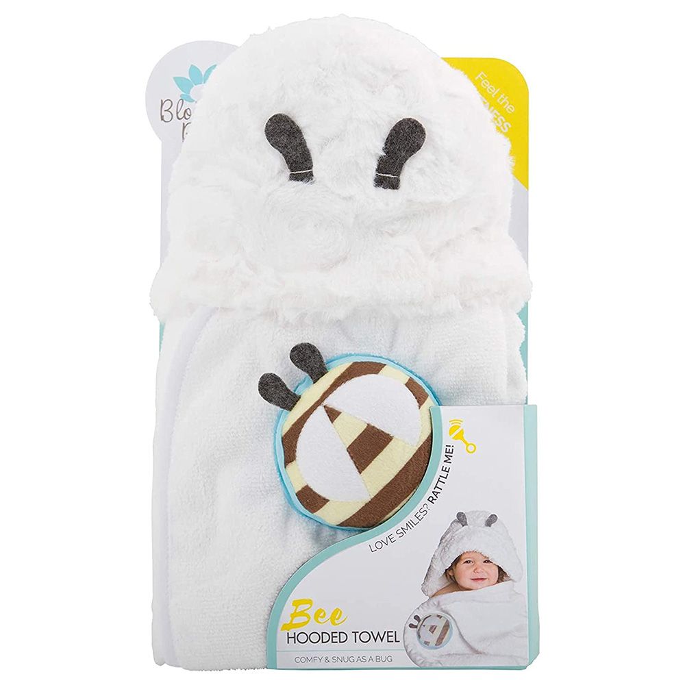 Blooming Bath - Hooded Baby Towel w/ Attached Rattle - Bee