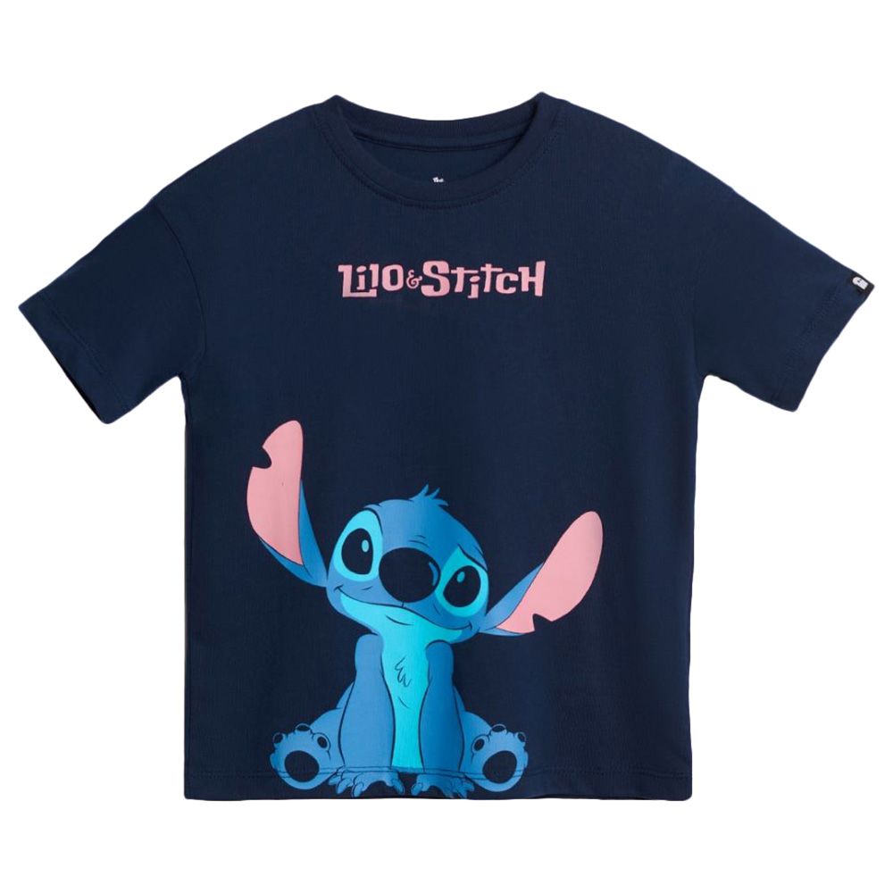 The Souled Store - Lilo & Stitch Cute Face Printed T-Shirt - Blue